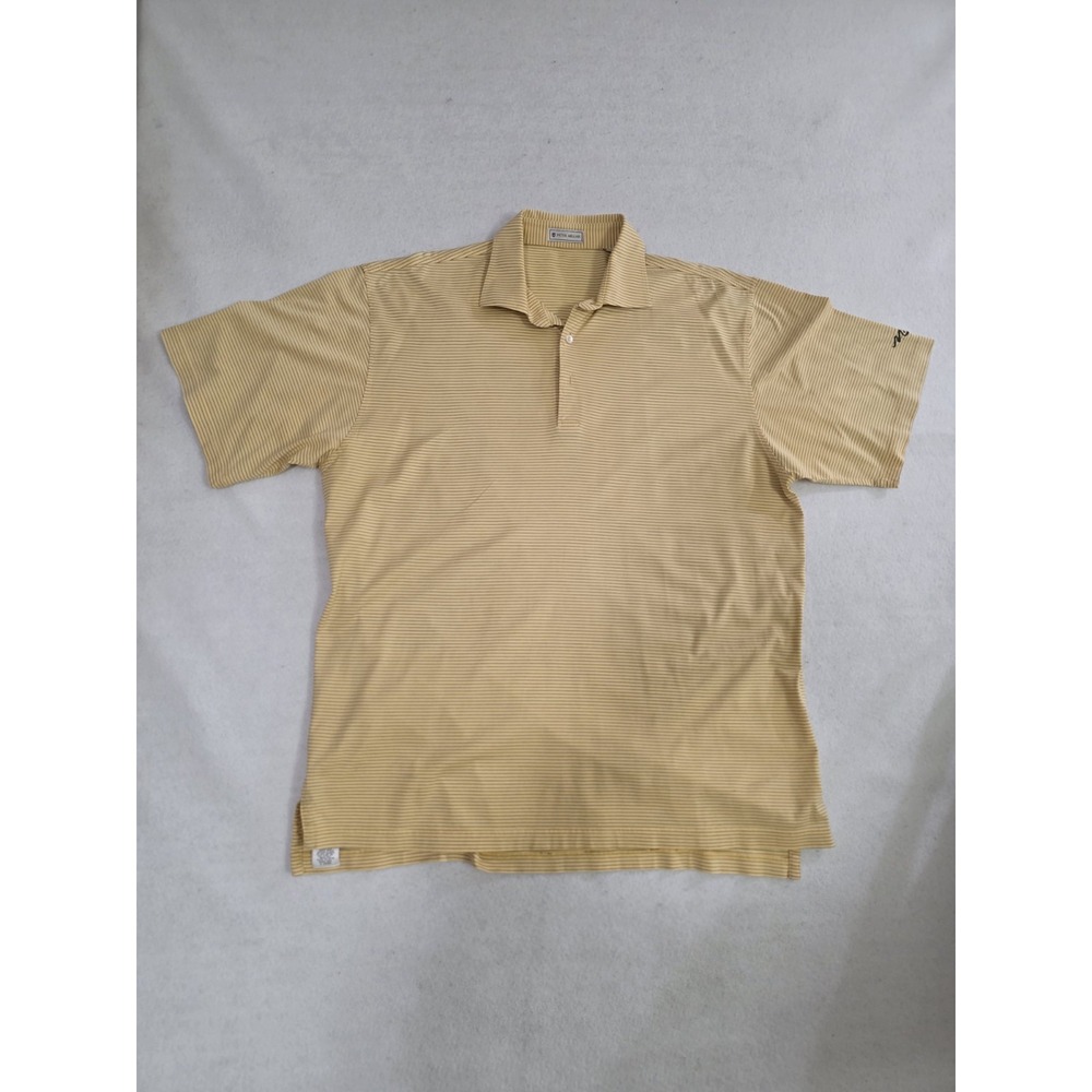 Peter Millar Mens L Polo Shirt Yellow  With Striped Short Sleeve Cotton Golf